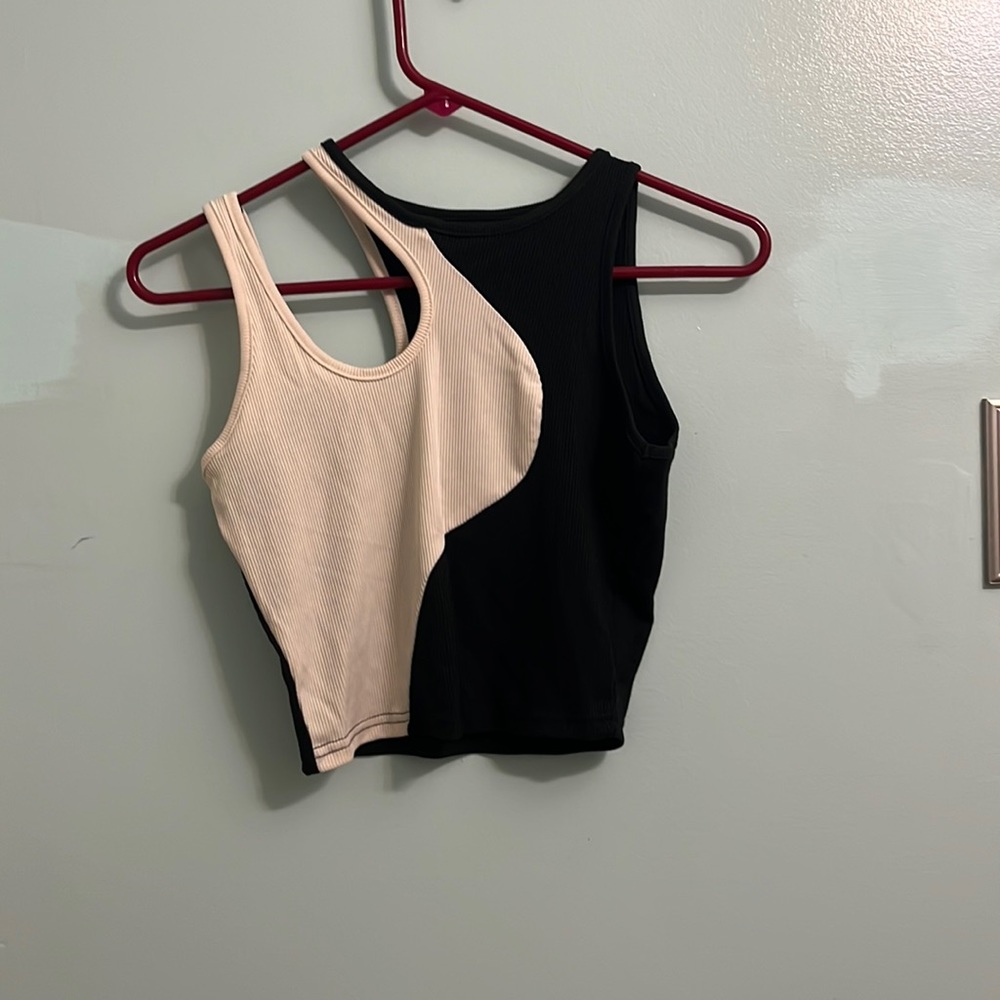 Black and white color block tank top